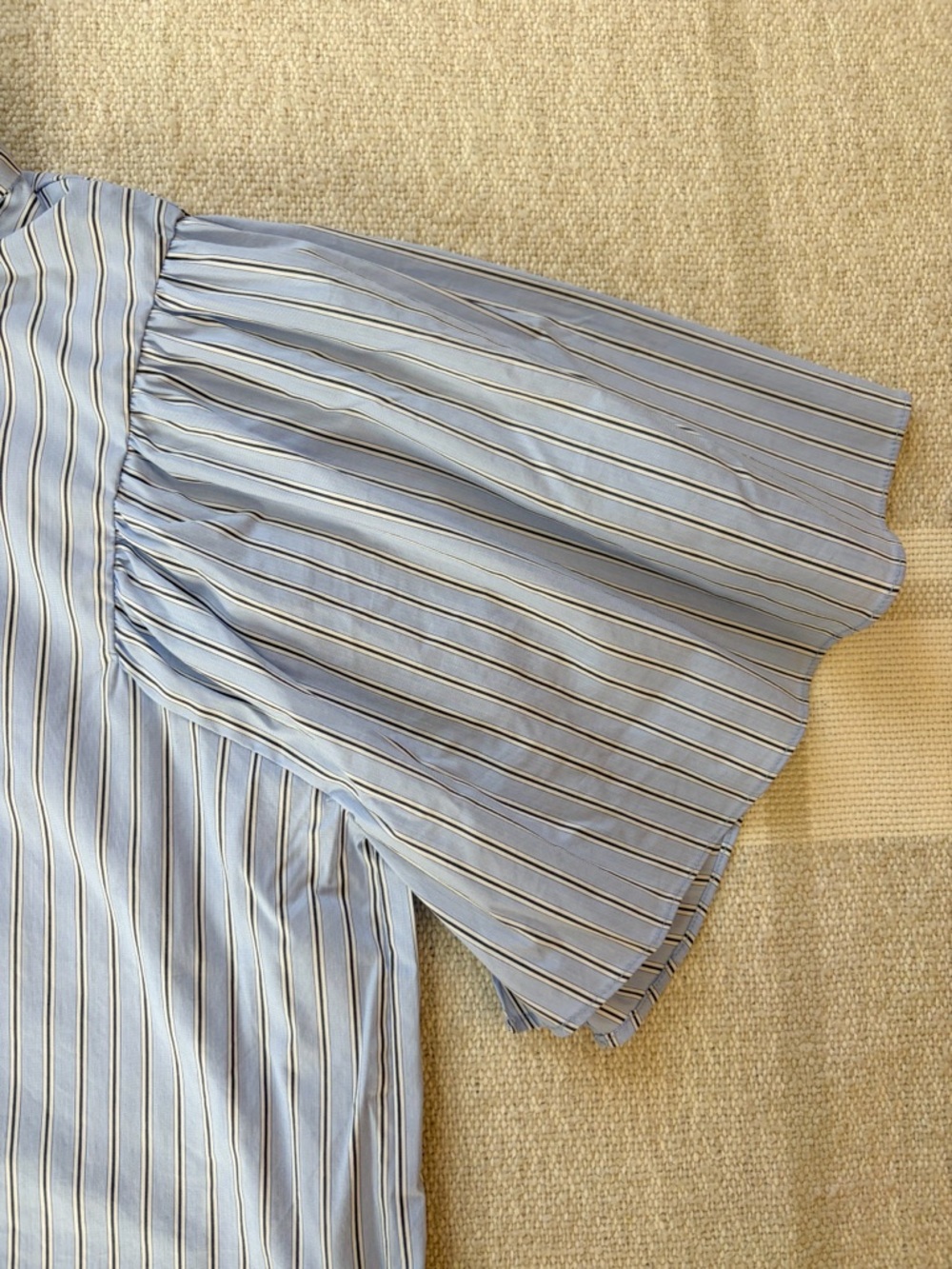 RAIN Striped Light Blue Puff Sleeve Button-Up Blouse - Picture 4 of 5